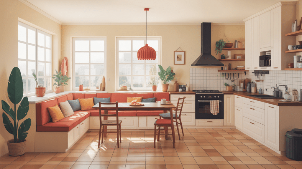 Illustration banquette pour cuisine moderne et conviviale