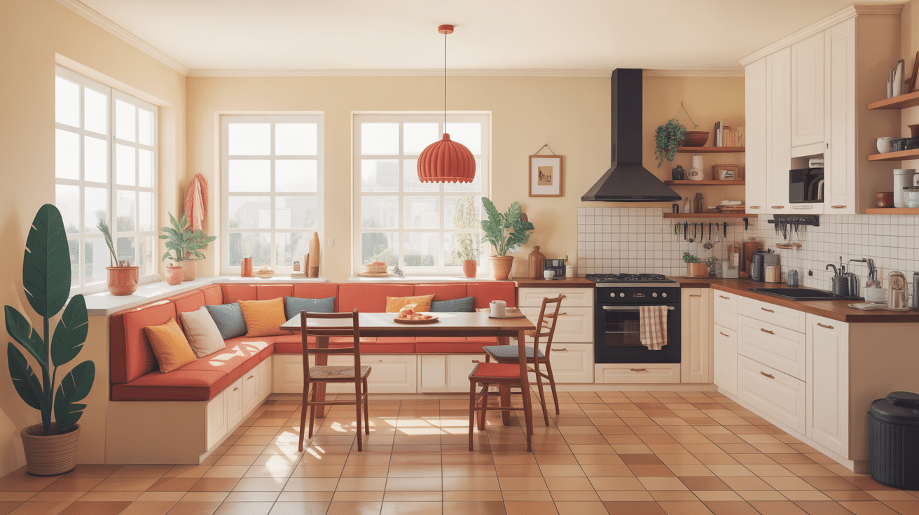 Illustration banquette pour cuisine moderne et conviviale