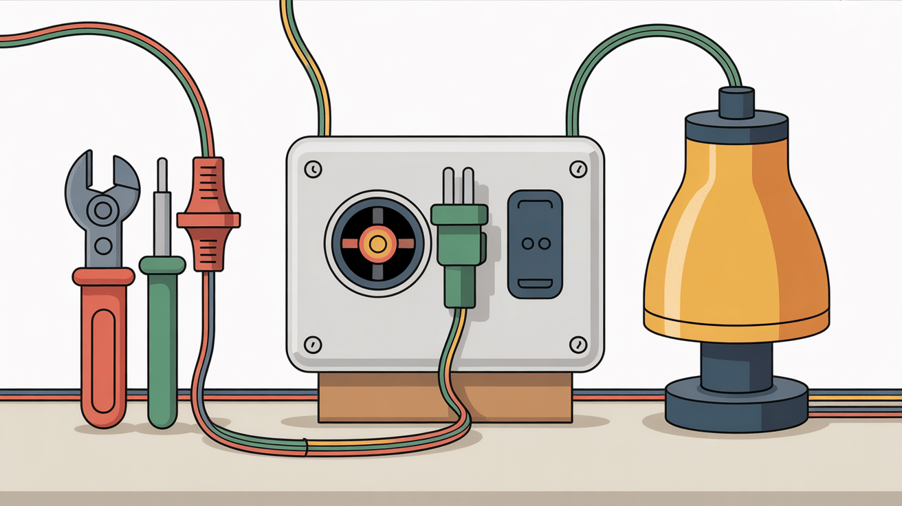 illustration centrale brancher une lampe sur un interrupteur avec outils