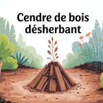 cendre de bois désherbant utilisée sur allée minérale et mauvaises herbes