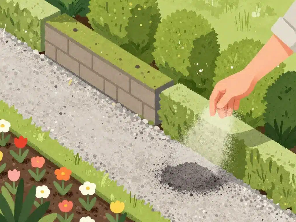cendre de bois désherbant application sur allée, haie et massifs