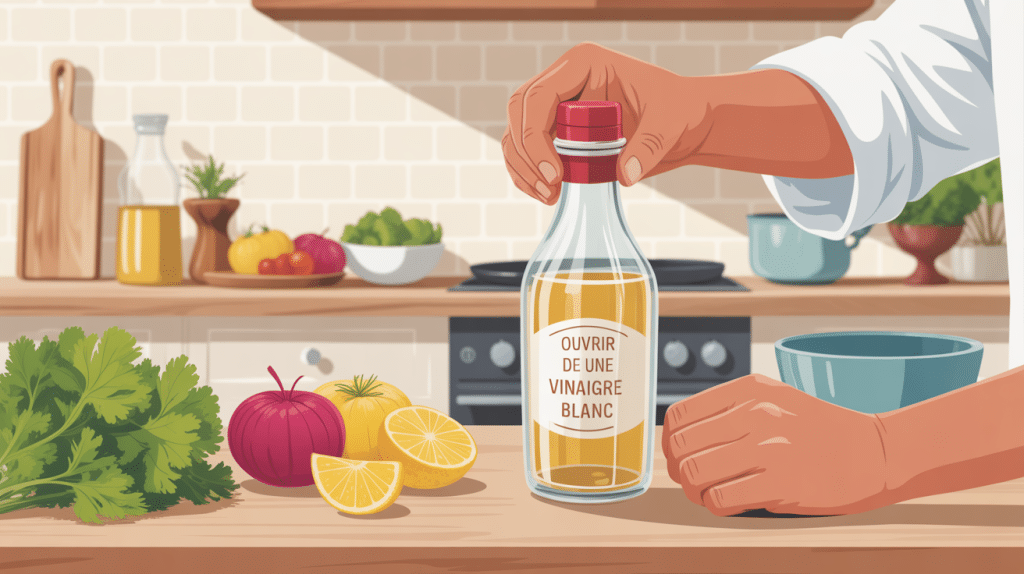 comment ouvrir une bouteille de vinaigre blanc illustration cuisine