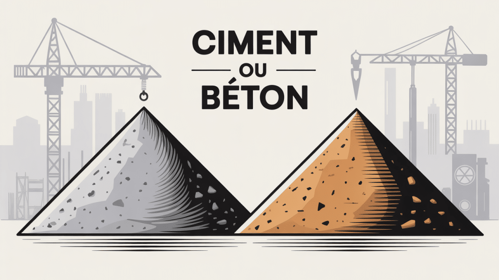 Différence entre ciment et béton en illustration vectorielle stylisée