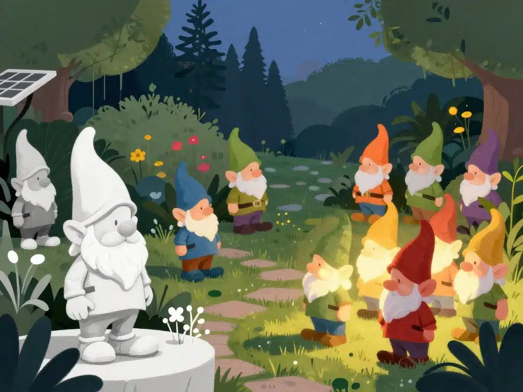 Illustration créative de nains de jardin modernes, féeriques et lumineux