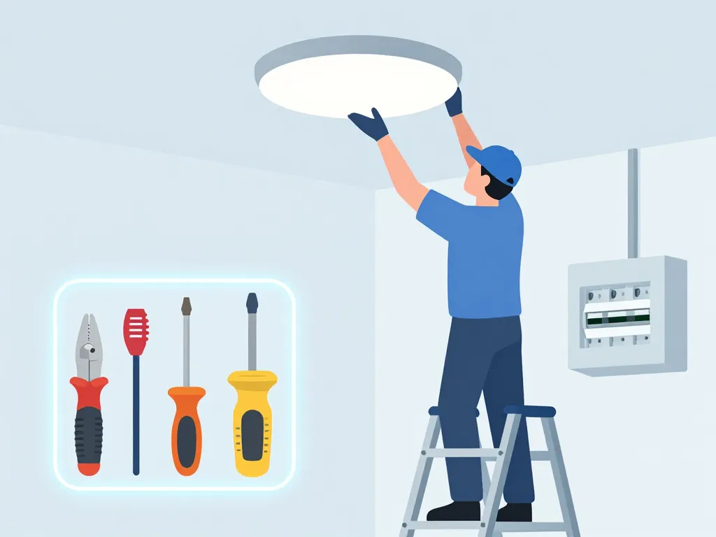 installer luminaire au plafond préparation outils sécurité