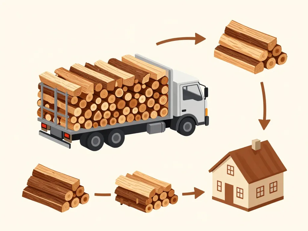prix d'un semi remorque de bois de chauffage en 2m volume et étapes