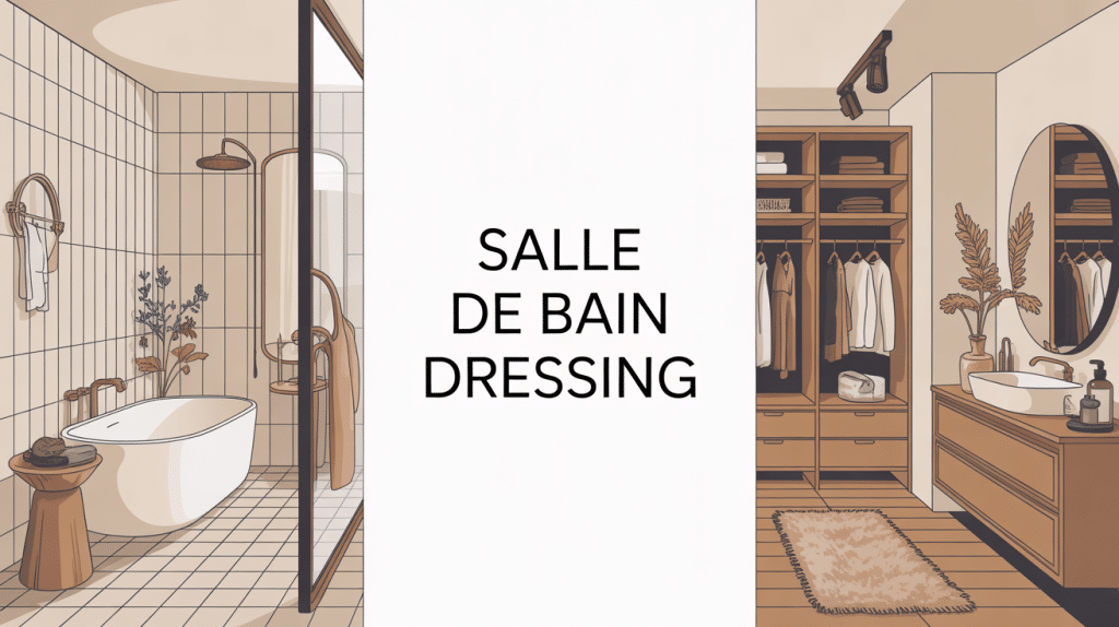 Salle de bain dressing design épuré ambiance confortable