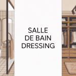 Salle de bain dressing design épuré ambiance confortable