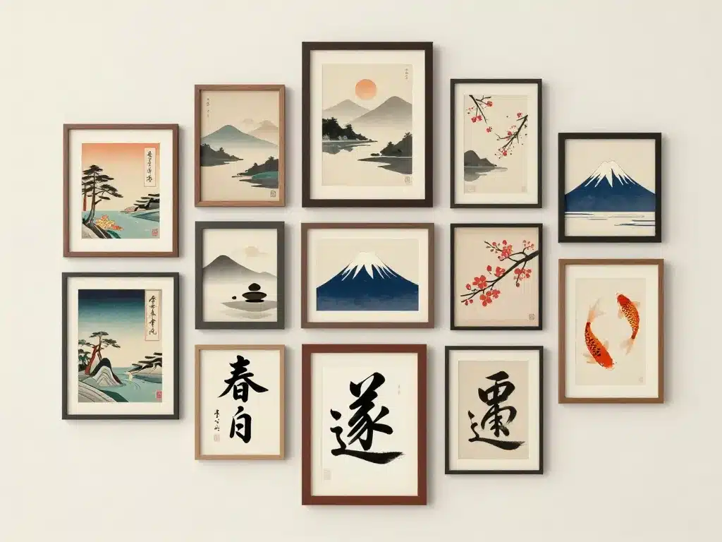 tableau japonais galerie murale ukiyo-e zen calligraphie