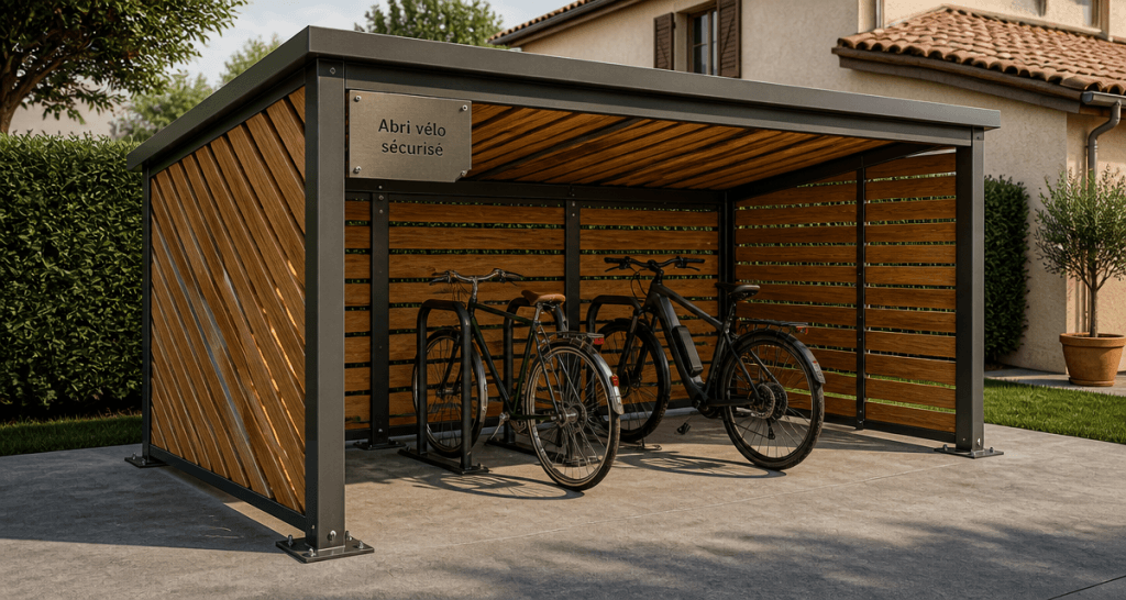 abris velo bois et metal sécurisé