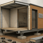 bungalow préfabriqué coupe technique sur chantier