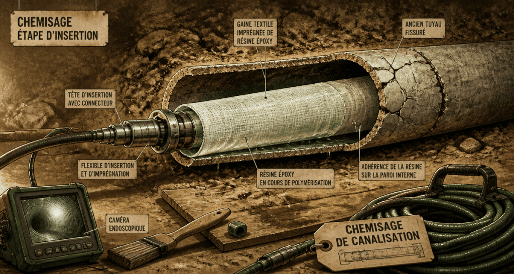 chemisage canalisations coupe insertion gaine