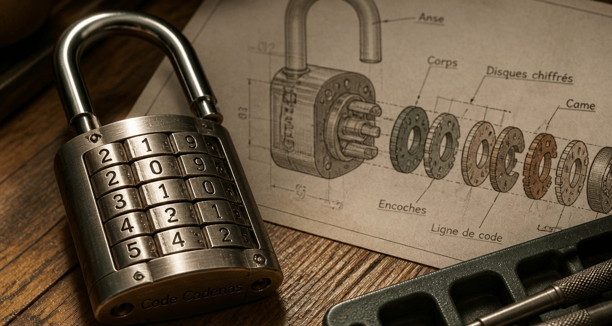Code cadenas gros plan et mécanisme