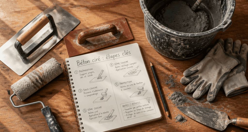 comment faire un beton cire outils sur plan de travail