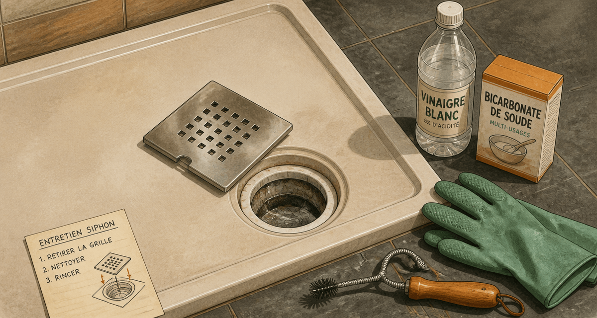 deboucher la douche avec vinaigre, bicarbonate et outils