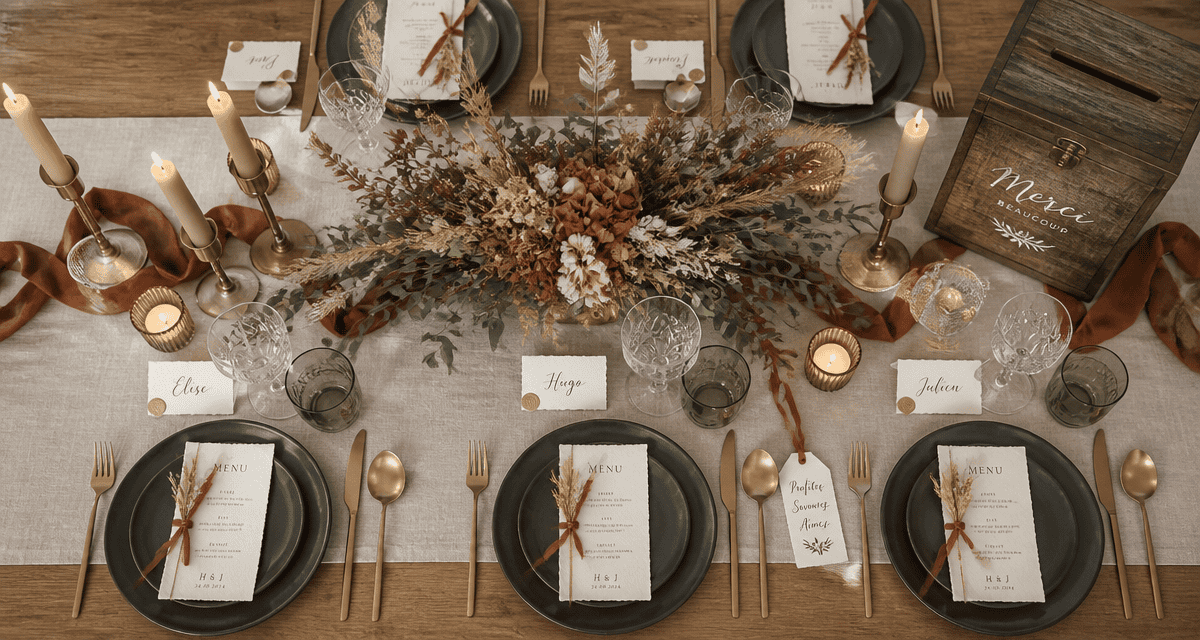Decos de mariage table champetre avec fleurs et bougies