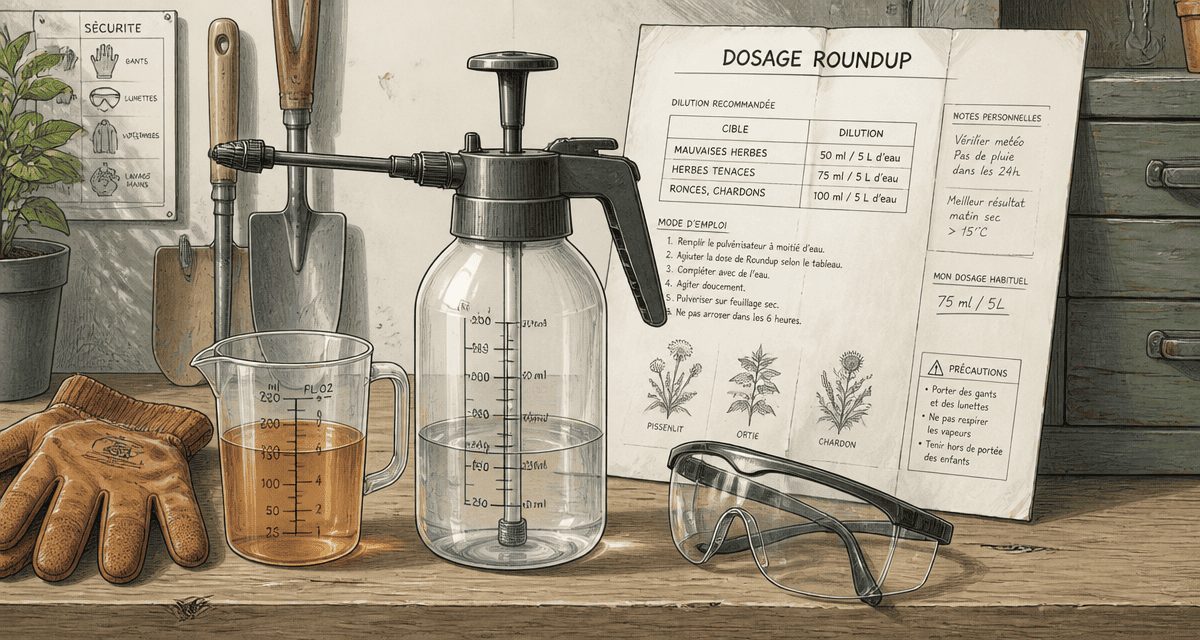 dosage roundup pulvérisateur et gobelet doseur