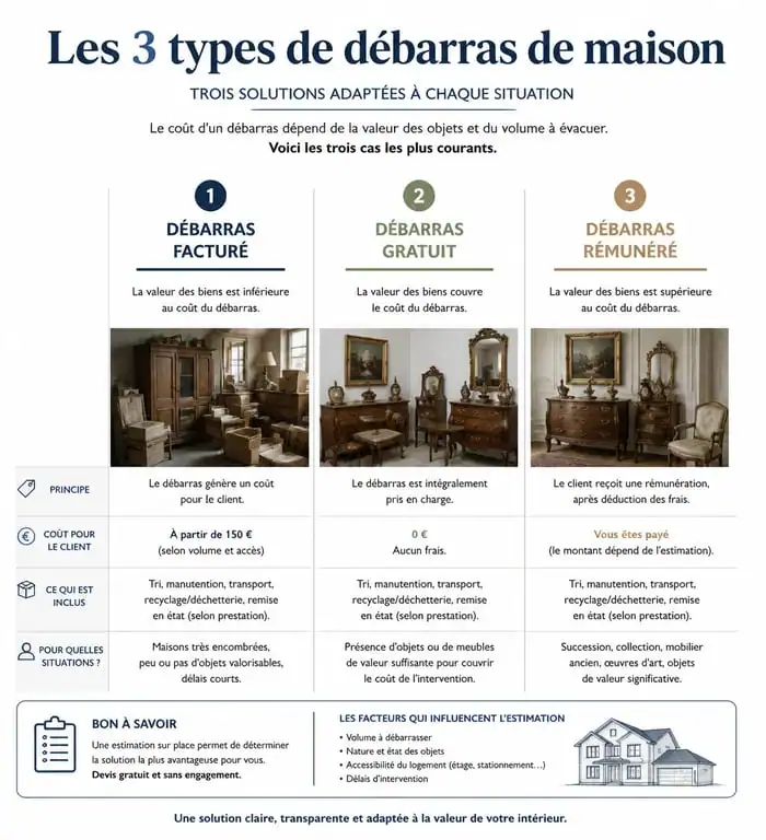 Infographie des types de prestations de débarras de maison en Dordogne