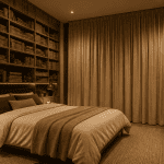isolation phonique mur chambre sans travaux, panneaux acoustiques, bibliothèque, rideau épais