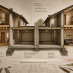 Coupe technique maison mitoyenne par le garage et isolation