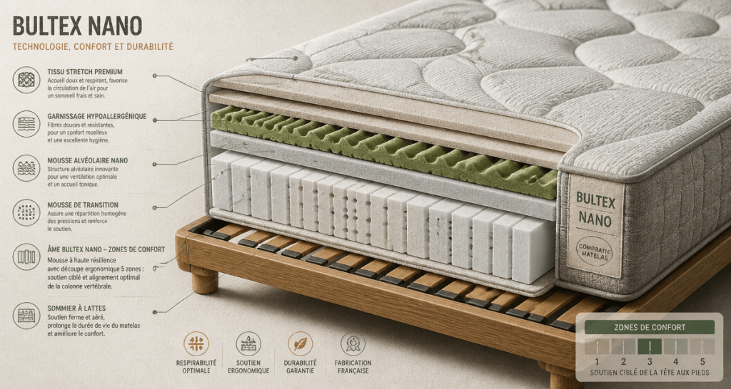 matelas bultex avantages inconvénients vue coupe technique