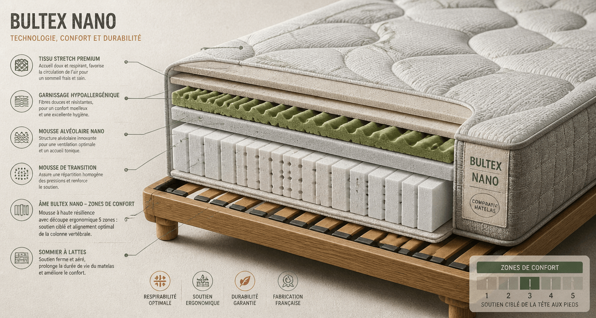 matelas bultex avantages inconvénients vue coupe technique