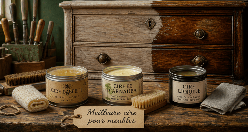meilleure cire pour meubles sur établi, pots cire abeille et carnauba