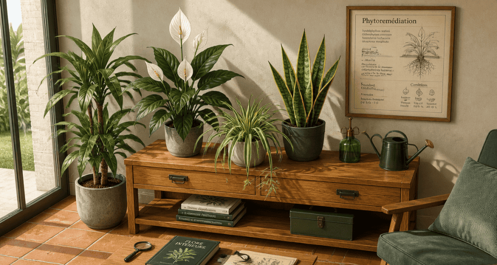 plantes d'interieur depolluante sur meuble en salon
