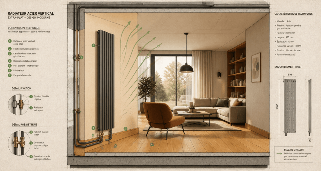 radiateur en acier pour chauffage central vertical salon moderne