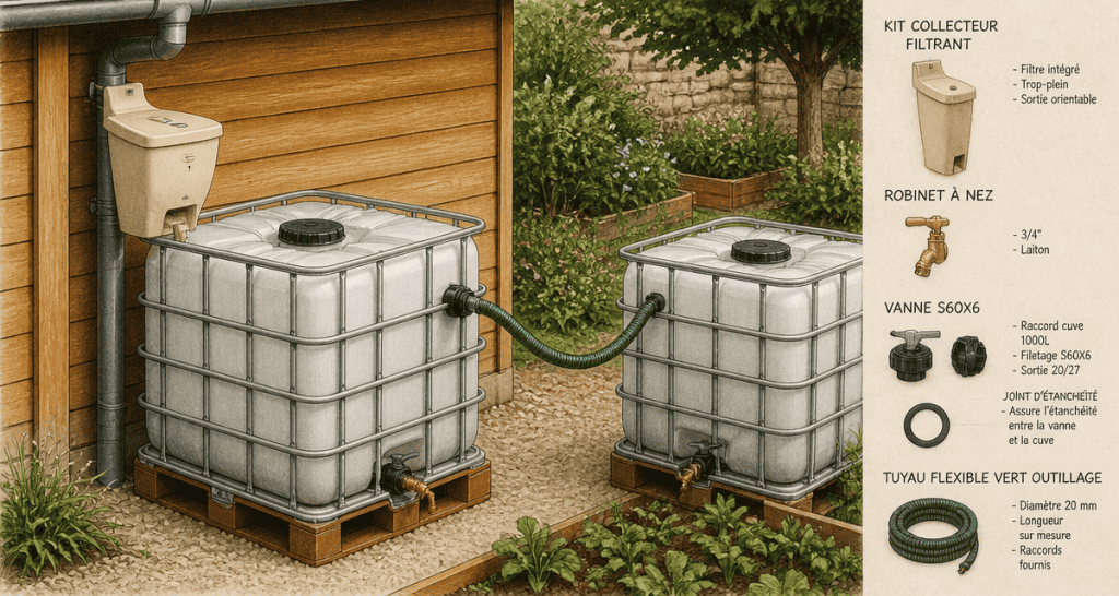 récupérateur d'eau 1000l avec accessoires