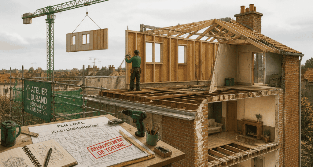 rehausser toiture élévation mur ossature bois