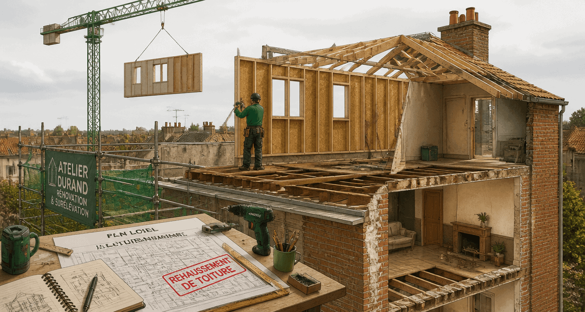 rehausser toiture élévation mur ossature bois