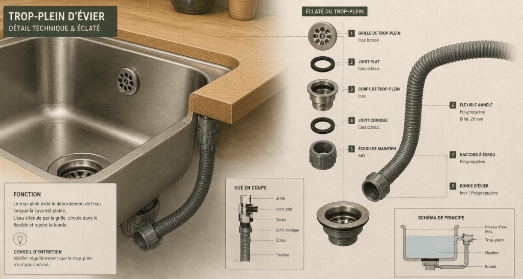schema technique trop plein evier cuisine