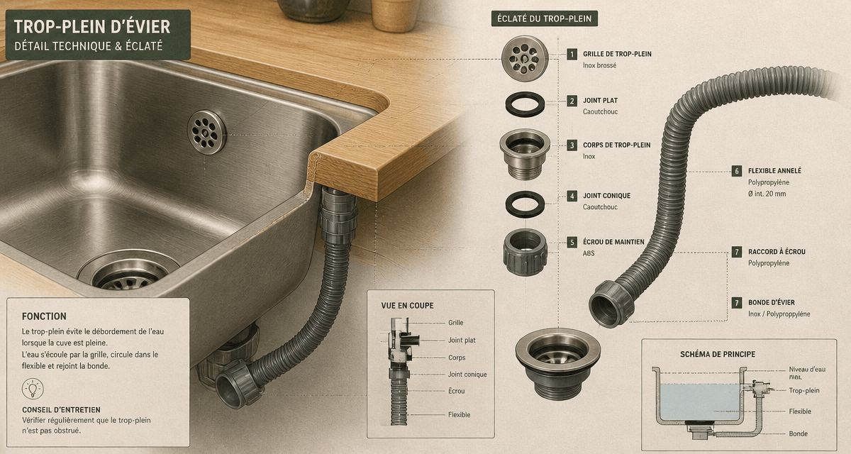 schema technique trop plein evier cuisine