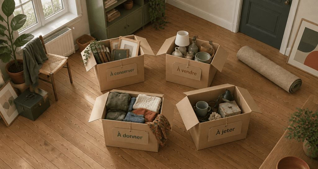 Vider maison quatre cartons tri débarras