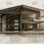 Coupe hangar aménagé en maison contemporaine