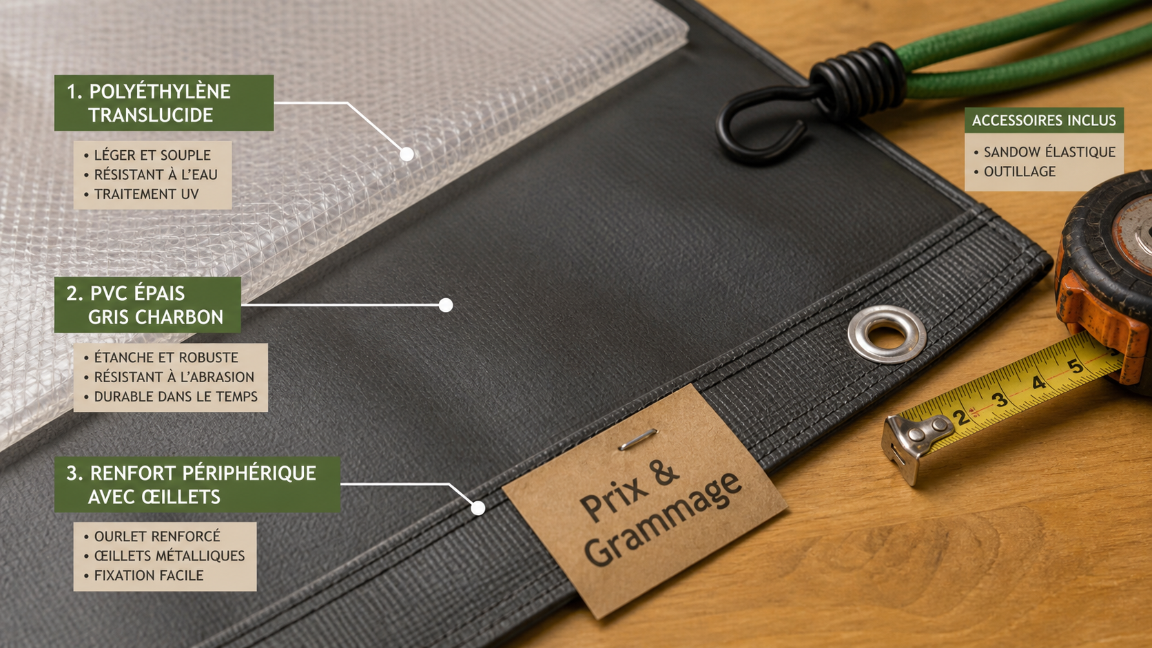 Bache prix : comparatif grammage et usage