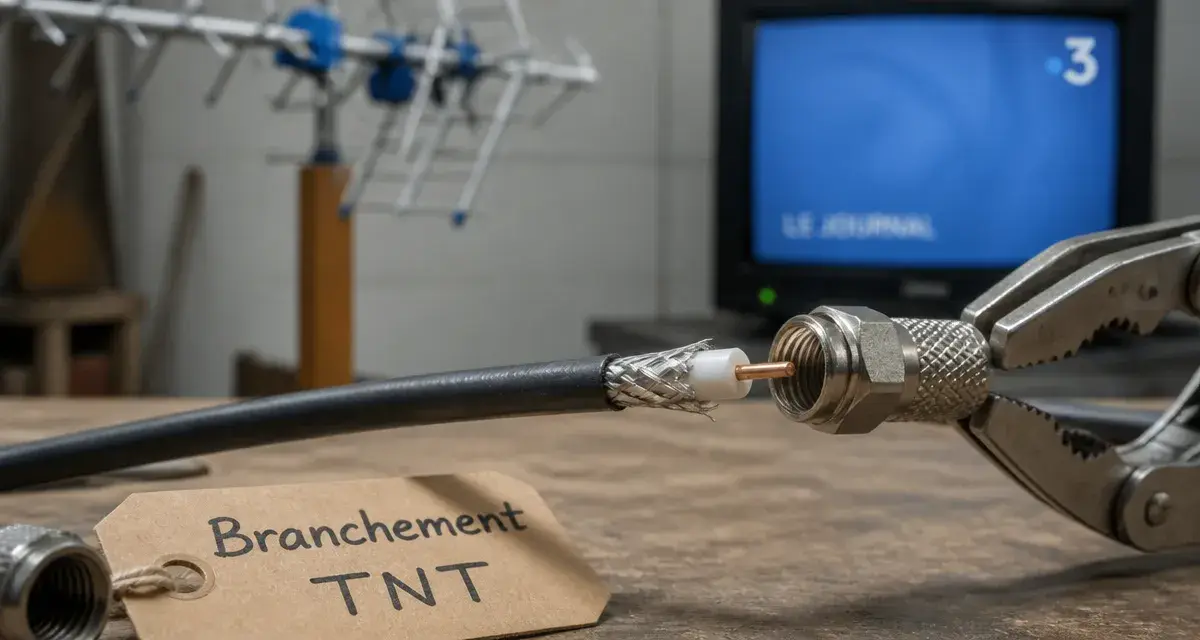 Branchement antenne tv rateau TNT : fiche F et câble coaxial