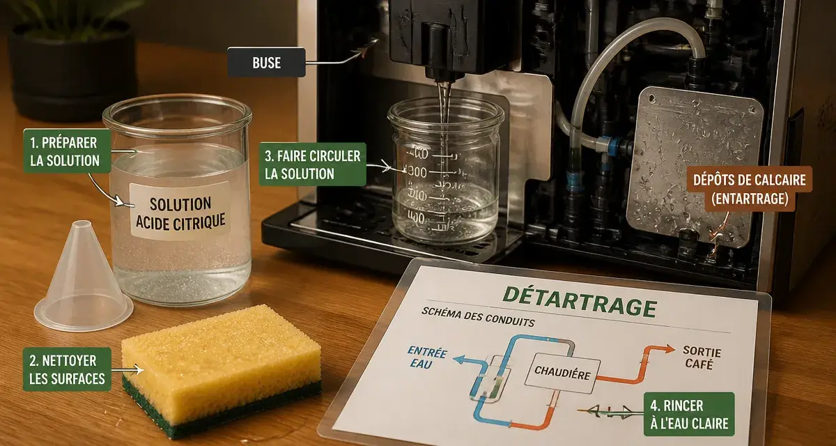 Comment détartrer une machine à café : solution d’acide citrique et méthode anti-calcaire