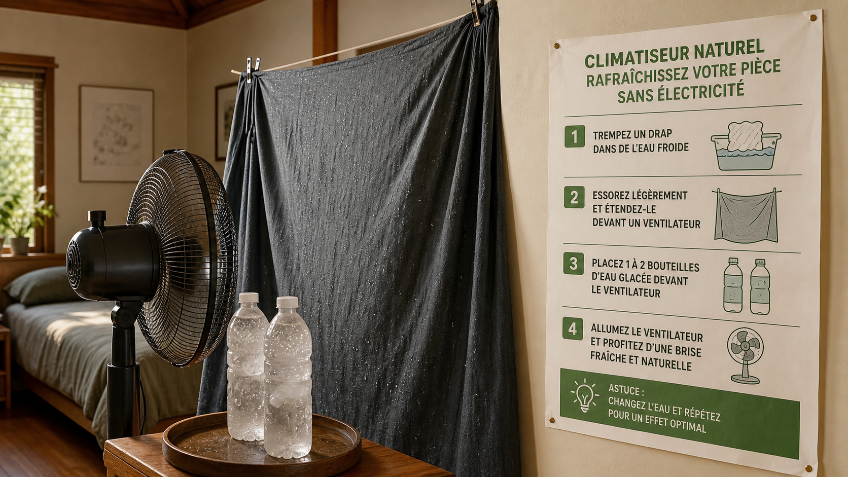 Comment rafraîchir une pièce avec un ventilateur pour gagner 3°C, eau froide