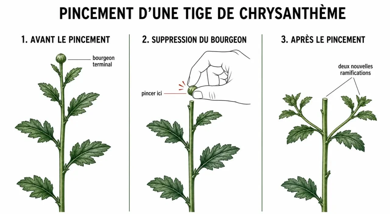 Technique de pincement du chrysanthème pour favoriser la ramification