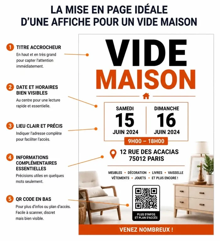 Exemple de mise en page pour une affiche vide maison efficace et lisible