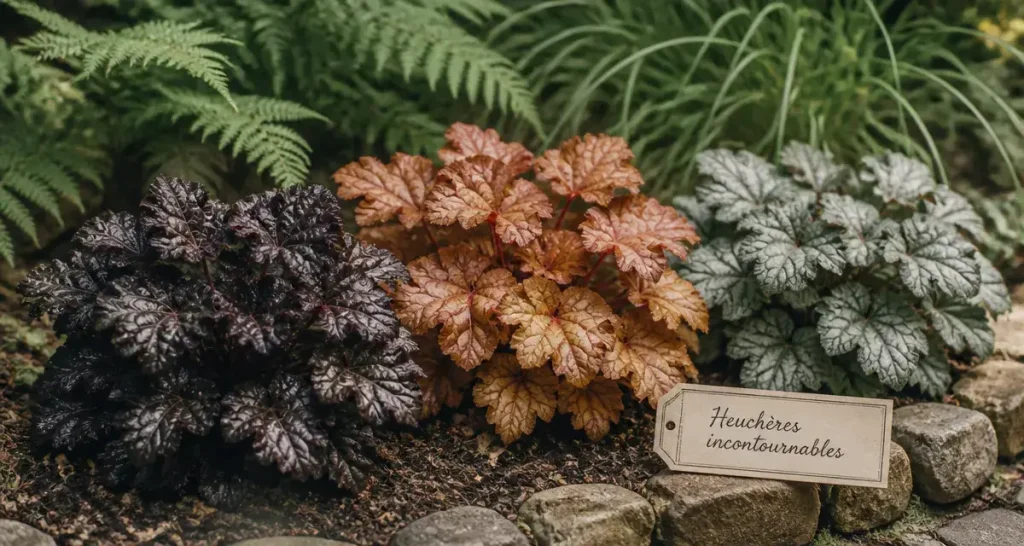 Les plus belles heuchères en jardin mi-ombre, touffes d’heuchères feuillues