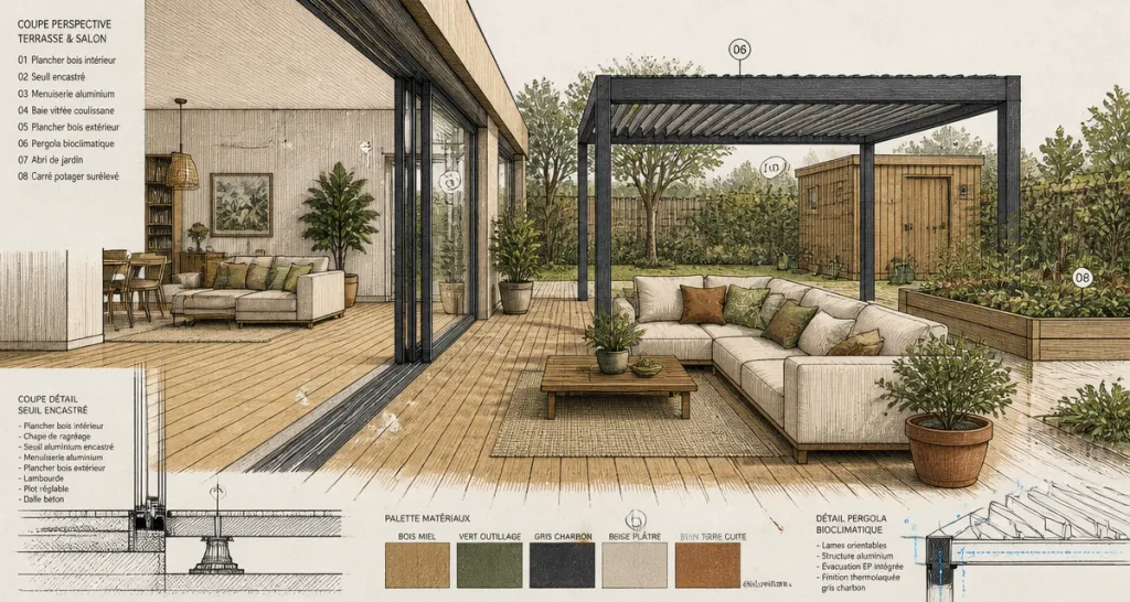 Ma maison mon jardin terrasse bois et salon extérieur moderne