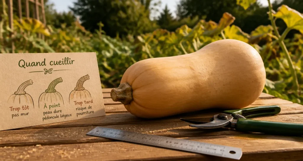 Quand cueillir les butternut : pédoncule liégeux et maturité de la courge