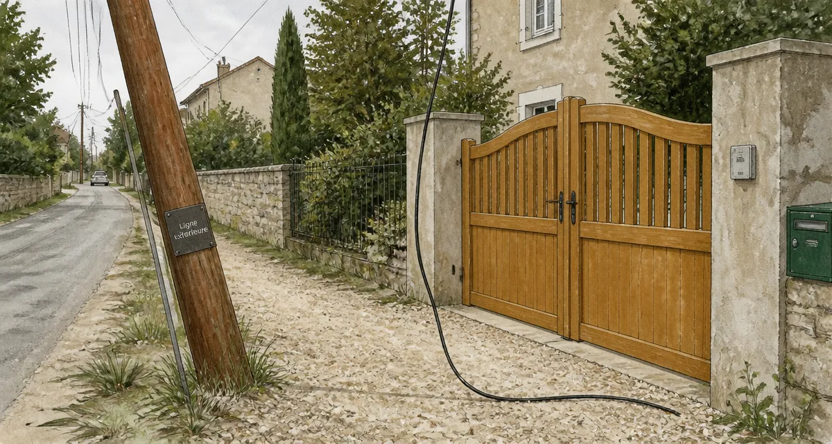 réparation ligne téléphonique extérieure câble au sol devant maison