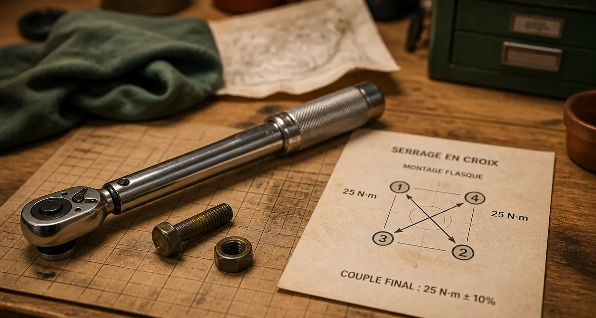 Serrage vis avec clé dynamométrique et couple de serrage