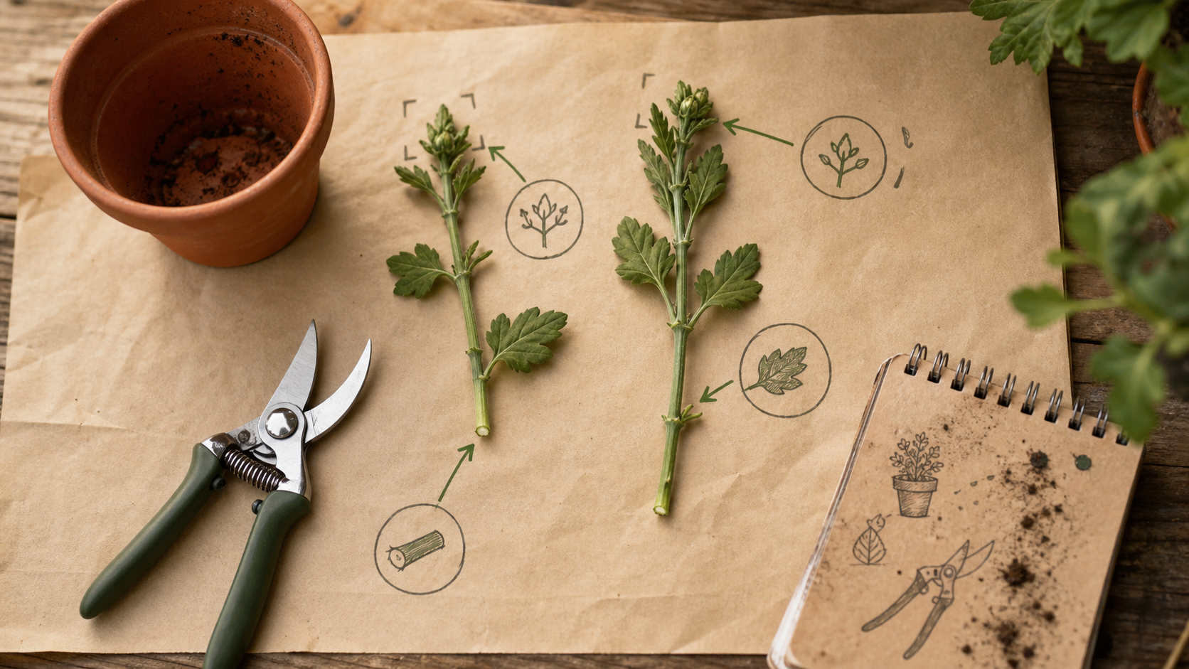 taille chrysanthème : pincement des tiges pour fleurs plus denses
