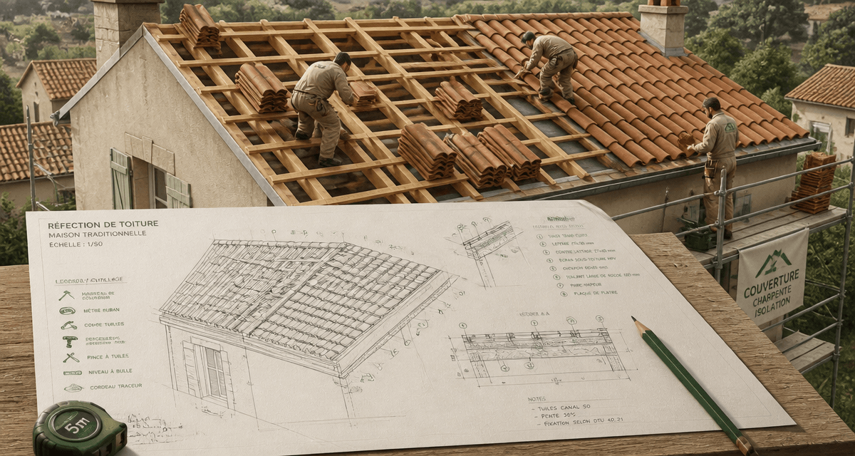 toiture à refaire chantier pose tuiles artisan