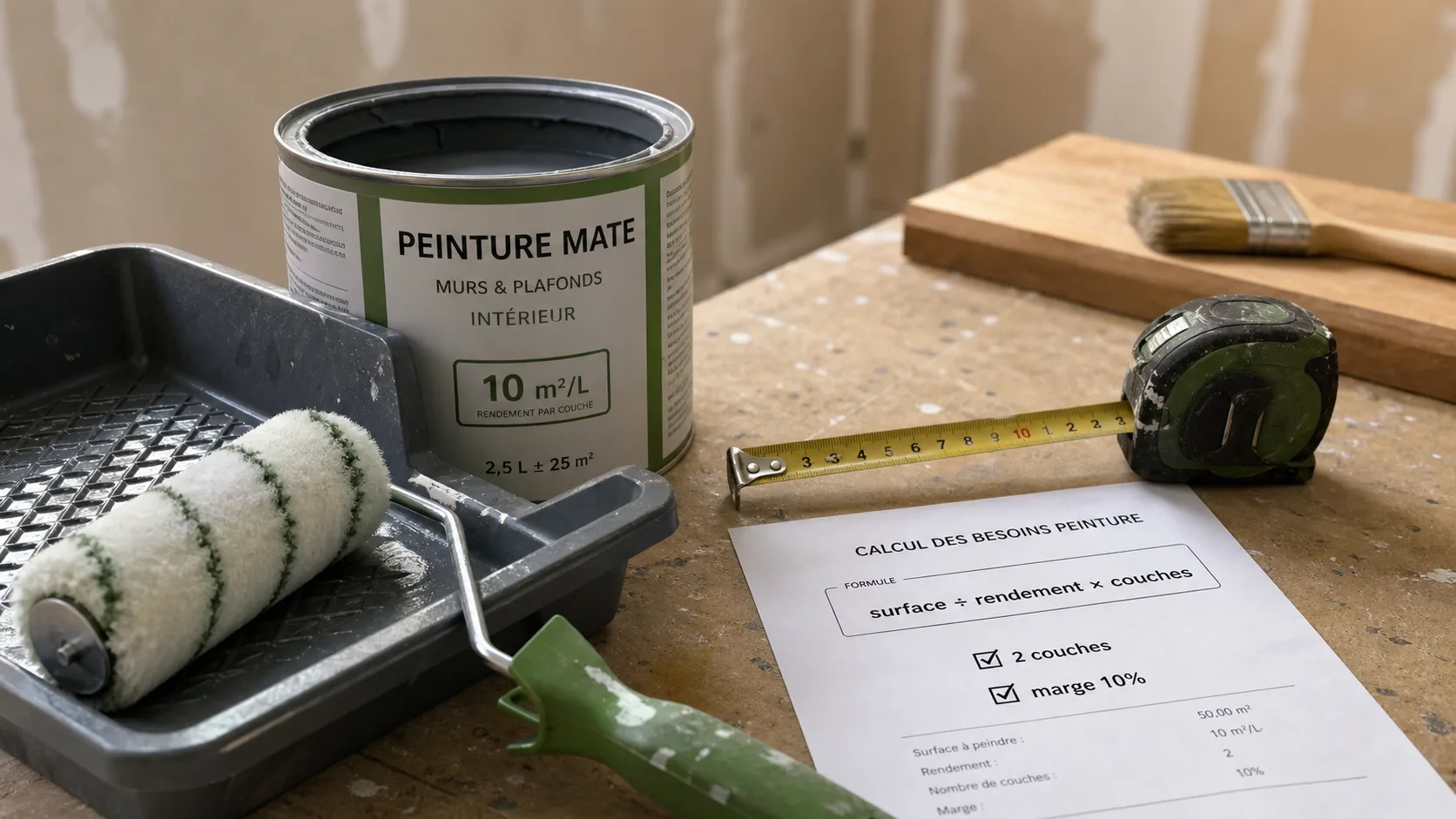 Combien de litre de peinture pour 100m2 : calcul rendement, couches et marge de peinture